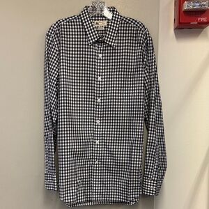 J. Crew Navy and White Gingham Button-Down Dress Shirt
